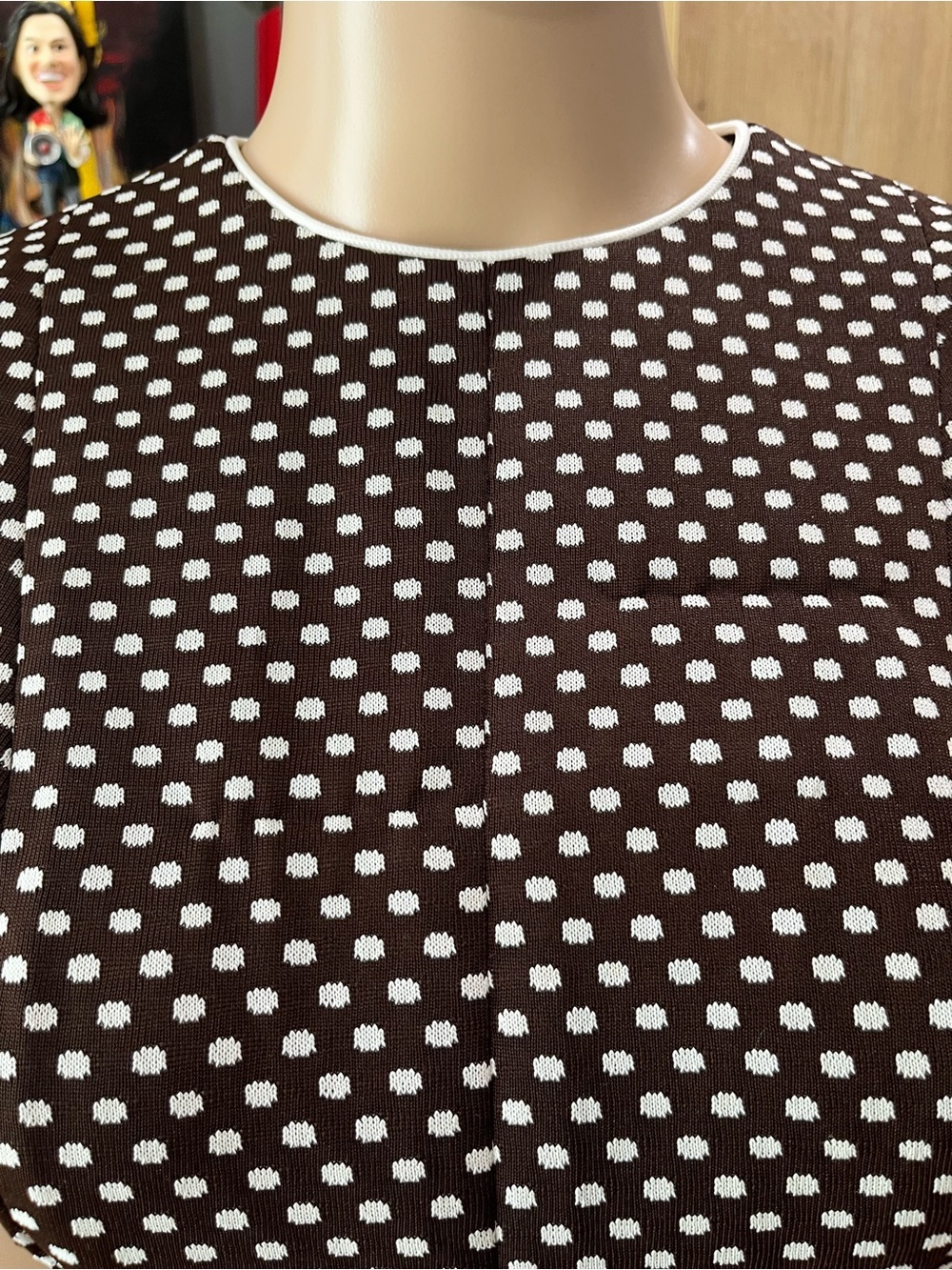 Vintage 60s Handmade Brown Polka Dot Fit & Flare Dress Sleeveless Mod M/L - Picture 8 of 9